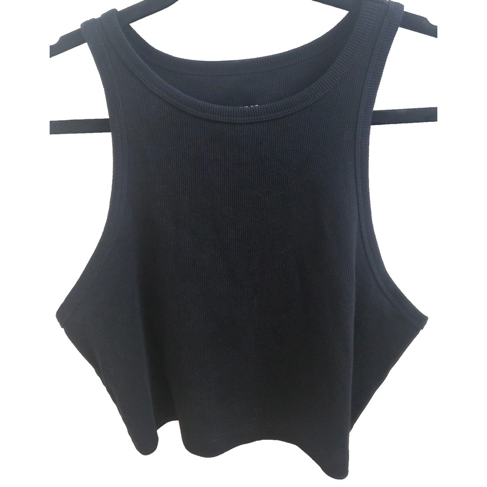 Wild Fable Black Ribbed Crop Tank Top Womens XL High Neck Sleeveless Stretch